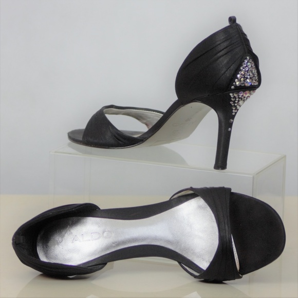 Aldo 8 Black Open-toe 4” Rhinestone Heels - Picture 6 of 8